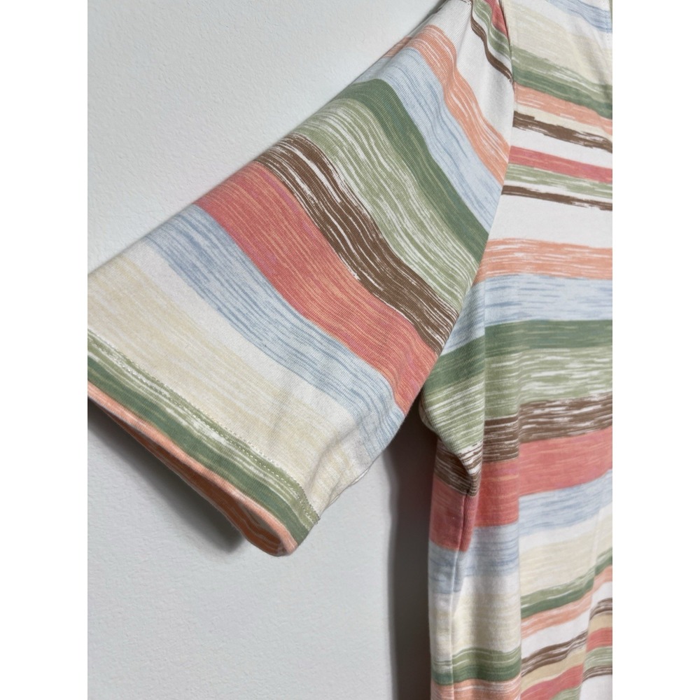 Chico's Striped V-Neck Tee Top (L) Coastal Beachy Cotton Stretch Casual Resort - Picture 3 of 9
